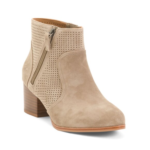 JOHNSTON AND MURPHY Taupe Suede Trista Perfed Double Zip Booties - Picture 1 of 2